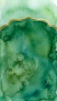 Watercolor green gradient background with gold ornamental frame border, isolated on white for design projects, invitations, and digital artwork applications.