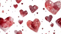 Watercolor red hearts scattered on white background, romantic love symbols in various sizes with delicate paint texture and soft edges. Valentine design element.