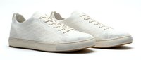 White knit sneakers with lace-up design on a clean background, showcasing casual minimalist footwear style for fashion and lifestyle concepts.