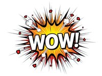 Comic book style WOW explosion burst with dynamic rays and motion lines on transparent background for graphic design projects.
