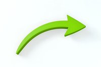 Bright lime green curved arrow pointing right on white background, isolated design element for presentations and graphic layouts.