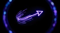 Neon purple arrow with motion trails on black background. Glowing electric arrow symbol with speed lines for digital design and futuristic concepts.