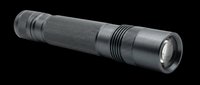 Black tactical flashlight isolated on transparent background, ready for T-shirt design, stickers, clipart, print on demand, and sublimation projects.