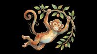 Playful young monkey swinging from tree branch with green leaves, isolated on transparent background. Ready for t-shirt design, clipart, stickers, print-on-demand products and sublimation projects.