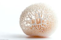 Delicate coral-like sphere with intricate organic patterns and perforations, showcasing natural textures against white background.