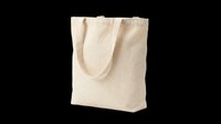 Blank natural canvas tote bag with handles, isolated on transparent background. Ready for custom design, sublimation, print-on-demand products, t-shirt printing, and merchandise branding applications.