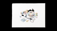 Sewing supplies and craft materials isolated on transparent background, ready for t-shirt design, clipart, stickers, sublimation and print-on-demand projects.