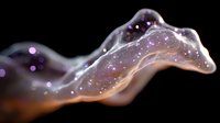 Ethereal flowing smoke with glowing purple particles and sparkles against dark background creates mystical atmospheric effect for creative projects.