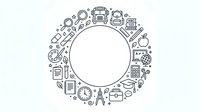 Logistics and supply chain icons arranged in circular frame with empty center space for text, representing transportation, delivery, warehouse management, and distribution services.
