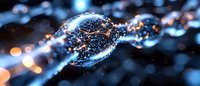 Glowing quantum energy sphere with light particles and bokeh effects on dark background, futuristic technology concept for scientific visualization.