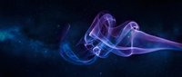 Abstract purple and blue smoke waves flowing against dark starry space background creating ethereal atmospheric effect for modern digital art projects.