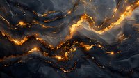 Dark marble texture with glowing golden veins creating dramatic abstract pattern on black stone surface, luxury natural design background.