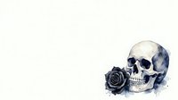 Watercolor skull with black rose isolated on white background, suitable for gothic artwork, tattoo design, and alternative fashion merchandise.