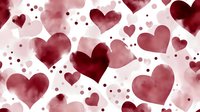 Romantic watercolor hearts in burgundy and pink shades scattered on white background create seamless pattern with delicate dots for Valentine's Day designs.