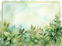 Watercolor botanical frame with lush green foliage and golden border on isolated white background, ready for design projects, invitations, and decorative layouts.