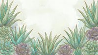 Watercolor botanical border with aloe vera and succulent plants on a light beige background, framing copy space for text or design.