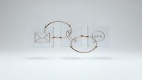 Customer service communication cycle with email, phone and chat icons connected by arrows showing support workflow process on white background.