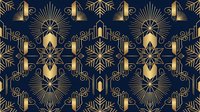 Luxury art deco seamless pattern with golden geometric ornaments and sunburst motifs on dark blue background. Elegant vintage design tiles perfectly.