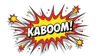 Comic book explosion burst with KABOOM text in speech bubble. Pop art style graphic with red yellow colors and stars for superhero action scenes.