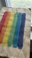 Watercolor rainbow spectrum painted on vintage textured paper with natural lighting creating artistic color gradient from red to violet for creative projects.