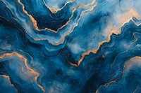 Abstract fluid art with flowing blue and gold marble patterns creating organic waves and curves for modern interior design and luxury branding projects.