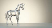 Crystal clear glass unicorn figurine standing gracefully on neutral background, perfect for fantasy decor, collectibles, and magical themed designs.
