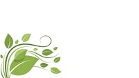Stylized green leaves and swirls design element isolated on white background for eco-friendly branding and natural product marketing materials.