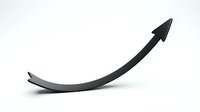 Black curved arrow pointing upward on white background isolated for business growth presentations and infographic designs.
