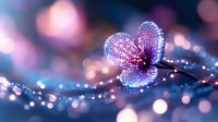 Delicate purple butterfly with dew drops and sparkles on wings against blurred bokeh background in magical morning light. Macro nature photography.