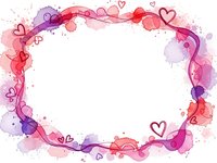 Watercolor heart frame with pink and purple splashes, romantic border for Valentine's Day cards, wedding invitations, love letters and anniversary designs.