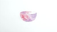 Watercolor bowl with soft pink and purple washes, isolated on white background, suitable for design projects, invitations, and decorative applications.