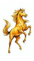 Golden horse rearing up with flowing mane and tail, isolated on white background. Suitable for logos, t-shirts, and design projects.