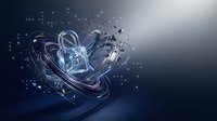 Abstract glowing heart shape with swirling light trails and sparkles on dark gradient background for romantic designs and digital art projects.