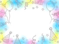 Colorful party celebration frame with balloons, confetti, party hats and streamers on white background. Party invitation template for birthdays and holidays.