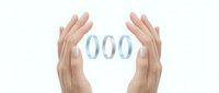 Two hands with light skin tone positioned on either side of blue zeros, symbolizing protection, care, and safeguarding numerical data or financial security concepts.