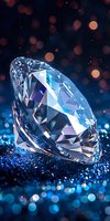 Brilliant cut diamond on sparkling blue glitter surface with bokeh lights in background, luxury jewelry concept for advertising and design projects.