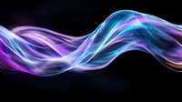 Luminous flowing waves in neon blue and purple colors against black background create dynamic abstract pattern with glowing light trails and smooth curves.