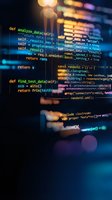 Programming code on computer screen with colorful syntax highlighting and bokeh lights background for software development projects.