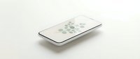 Smartphone displaying green leaf pattern on screen, isolated on white background for app design, web mockup, and digital marketing use.