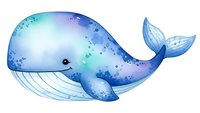 Cute watercolor whale with blue and turquoise gradient colors on white background. Marine mammal illustration for children's decor and nursery design.