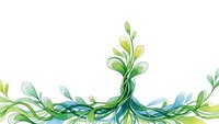 Organic flowing plant with swirling green and blue stems on white background. Abstract botanical design for eco-friendly branding and natural concepts.