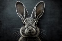 Adorable rabbit portrait with large ears and whiskers on dark textured background for wildlife and nature themed designs.