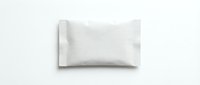 Blank white foil snack or wet wipe packet mockup isolated on white background, ready for branding and packaging design use.