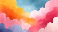 Vibrant watercolor clouds in sunset gradient colors creating dreamy sky atmosphere for artistic projects and creative designs.