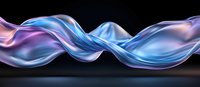 Flowing abstract waves in blue and purple colors creating dynamic motion effect against dark background. Smooth glossy silk-like texture with light reflections.