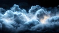 Dramatic stormy clouds with light breaking through dark cumulus formations against black sky, creating moody atmospheric scene for background designs.