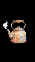 Vintage copper kettle with wooden handle and steaming spout, isolated on transparent background. Ready for t-shirt design, clipart, stickers, print-on-demand products, and sublimation projects.