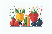 Fresh fruits and spices composition with orange, strawberries, blueberries and cinnamon sticks on white background, modern flat design style illustration.