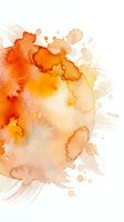 Abstract watercolor splash in warm orange and yellow tones with organic flowing shapes and paint drops on white background for creative design projects.