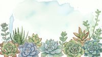 Watercolor succulent plants border with soft green and blue tones on white background, botanical frame for wedding invitations and greeting cards.